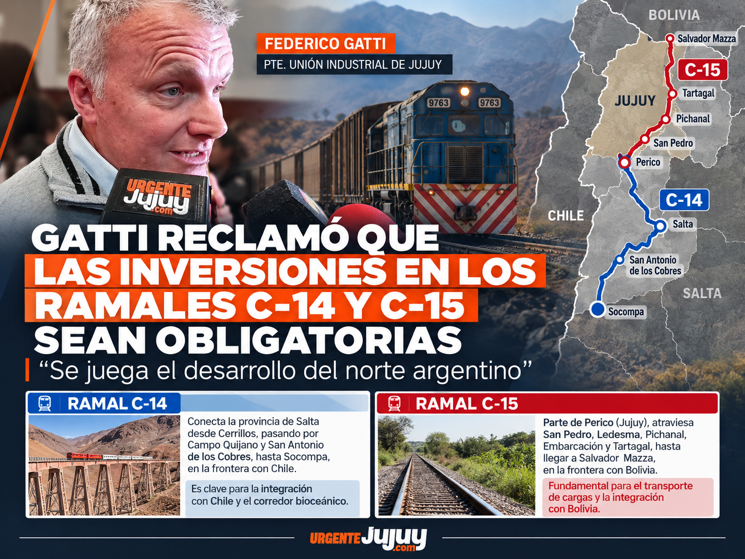 Gatti reclamó que las inversiones en los ramales C-14 y C-15 sean obligatorias: “Se juega el desarrollo del norte argentino”